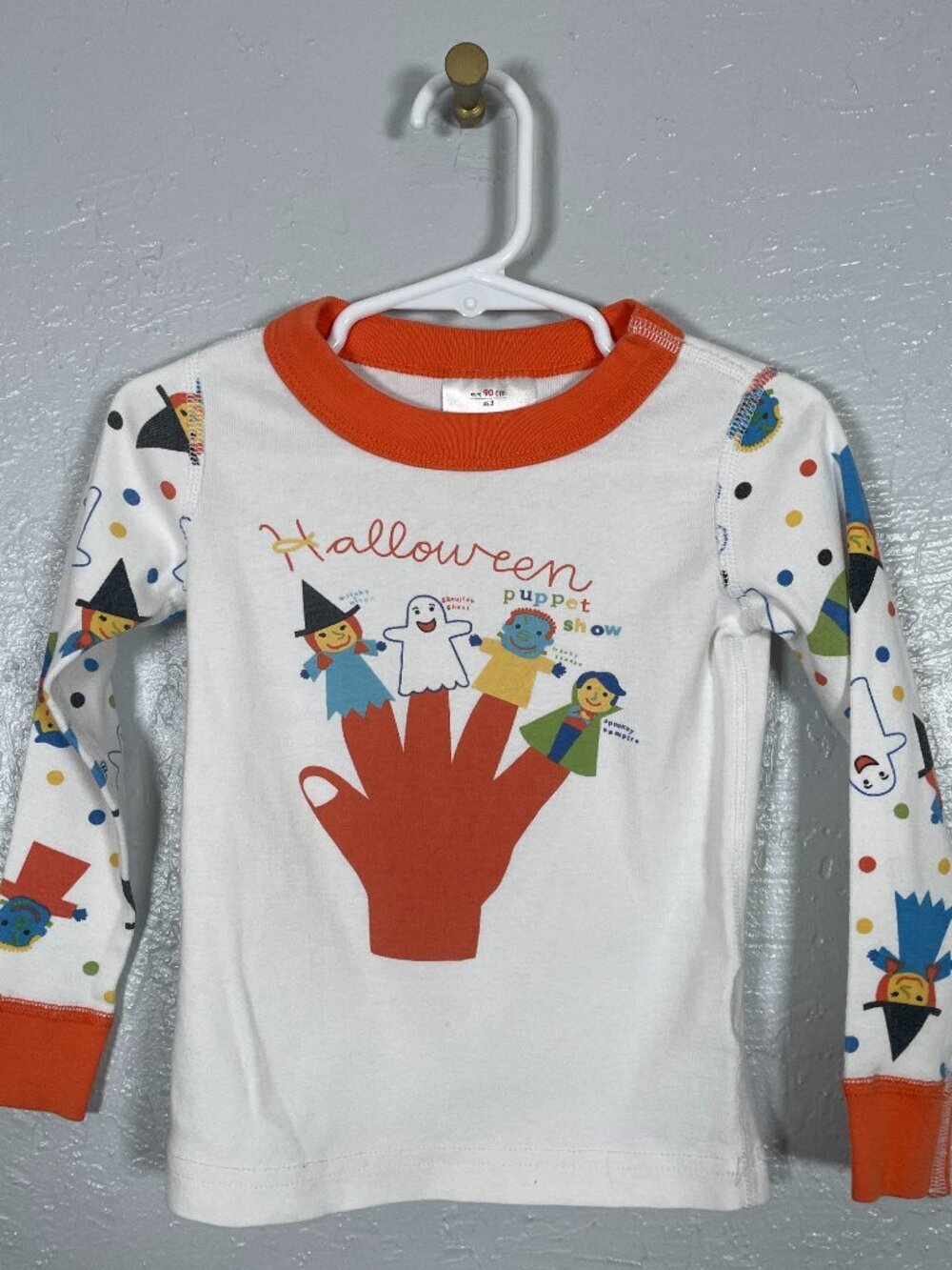 Hanna Andersson Kids 3 White Orange Halloween Long Sleeve Pajama Top Shirt